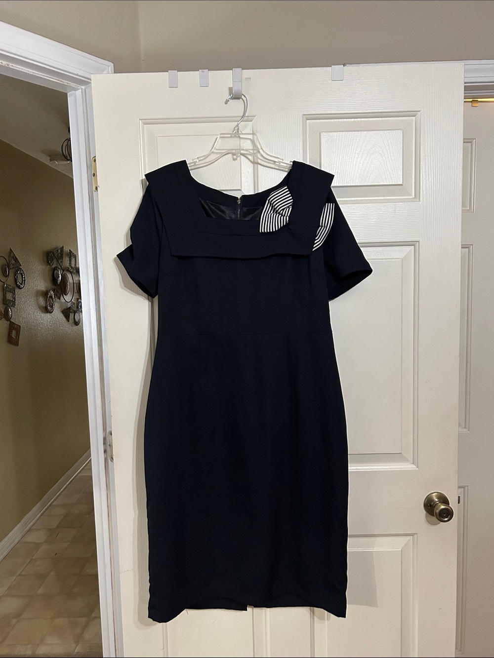 Classic Navy Sheath Dress with Sailor Collar